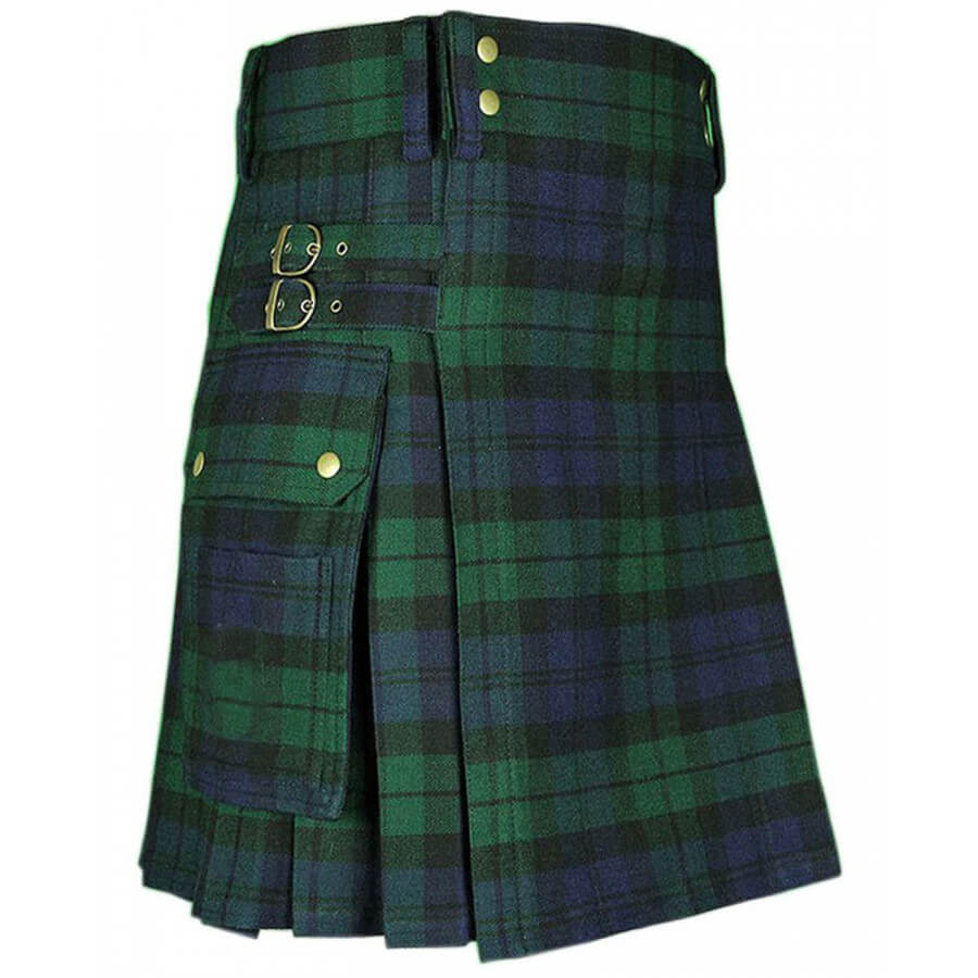 SCOTTISH BLACK WATCH TARTAN KILT MODERN UTILITY KILT WITH SIDE POCKETS ...