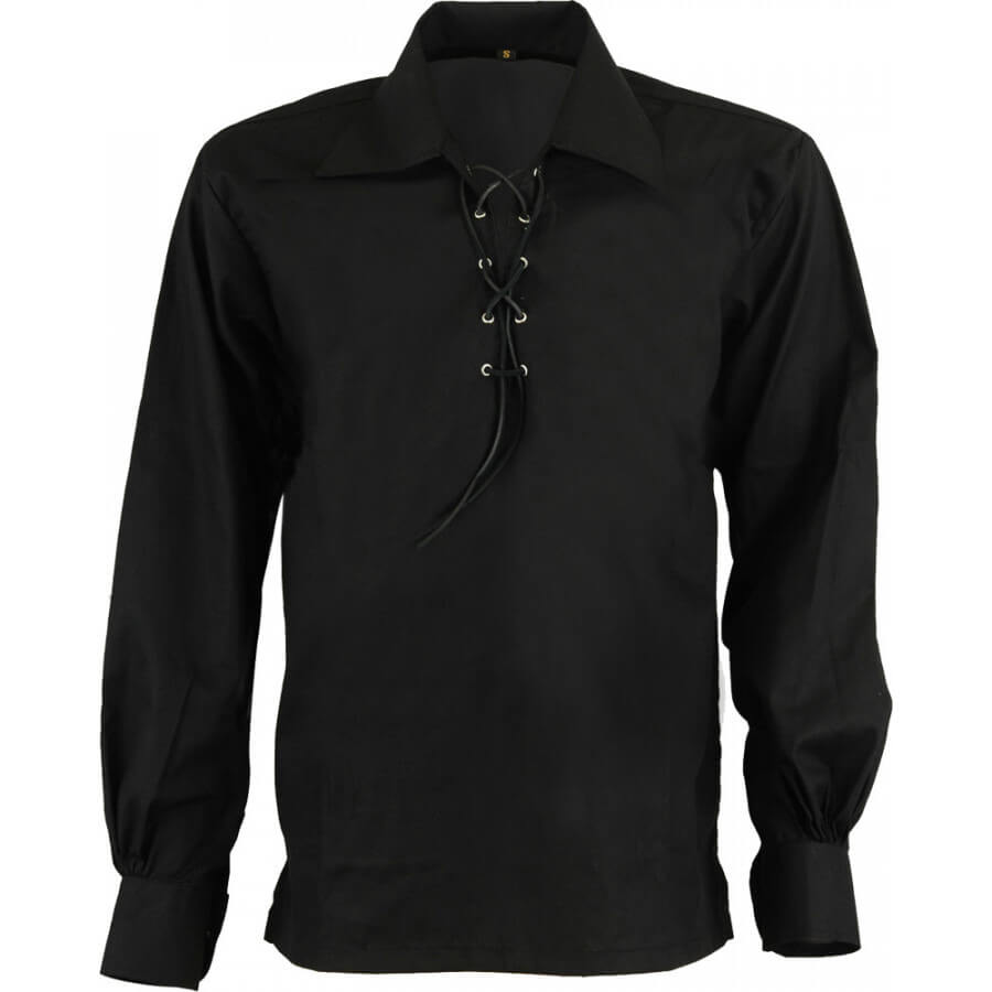 HIGH QUALITY JACOBITE GHILLIE KILT SHIRT BLACK COTTON JACOBEAN SHIRT ...